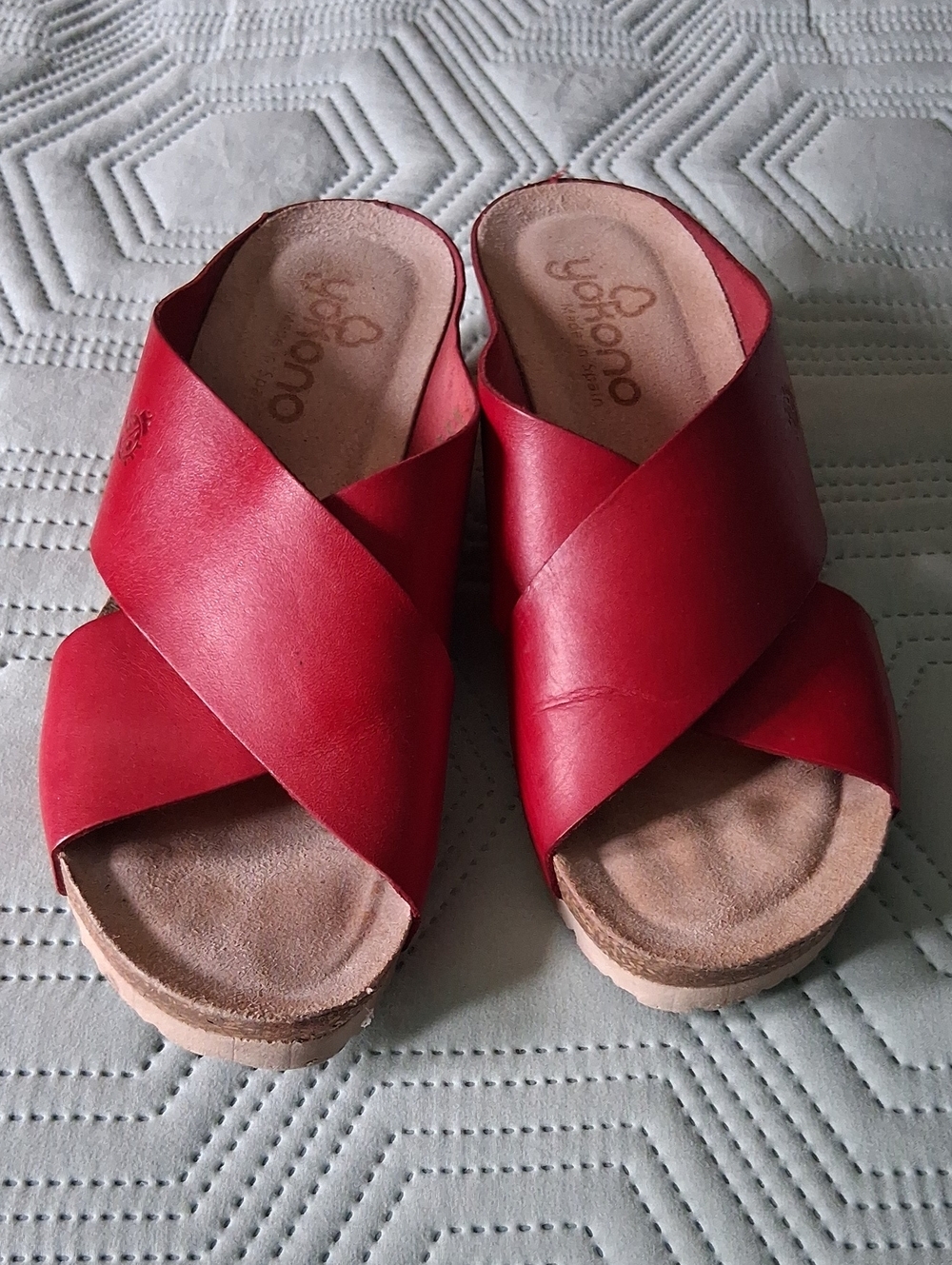 Yokono Red Leather Crisscross Slide Sandals — Women's